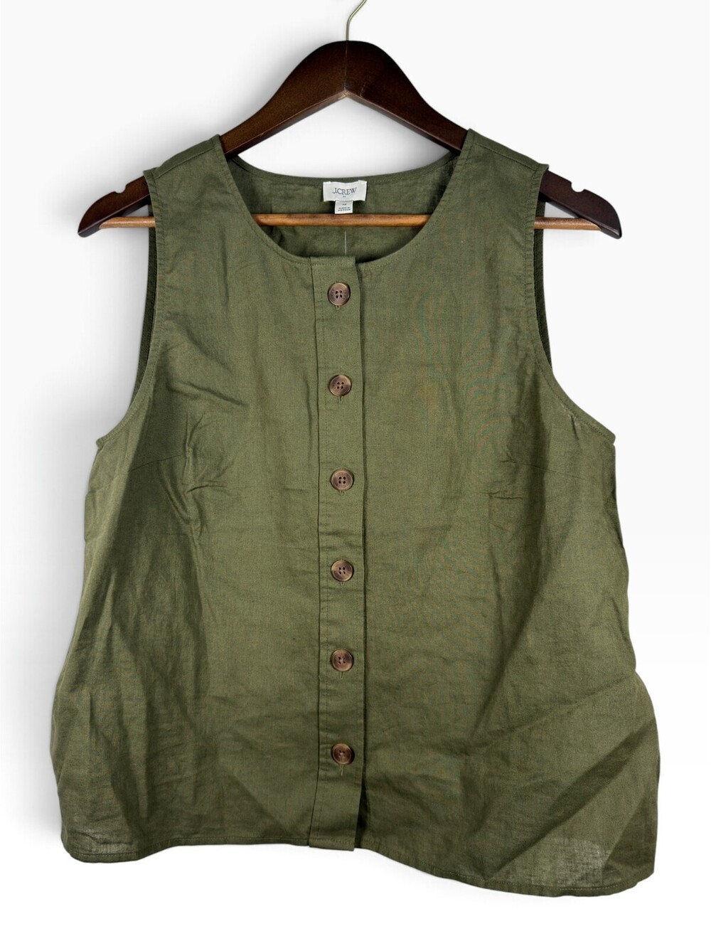 J.Crew Linen-Blend Button-Front Shell | Size M | Fatigue Olive | Sleeveless Tank